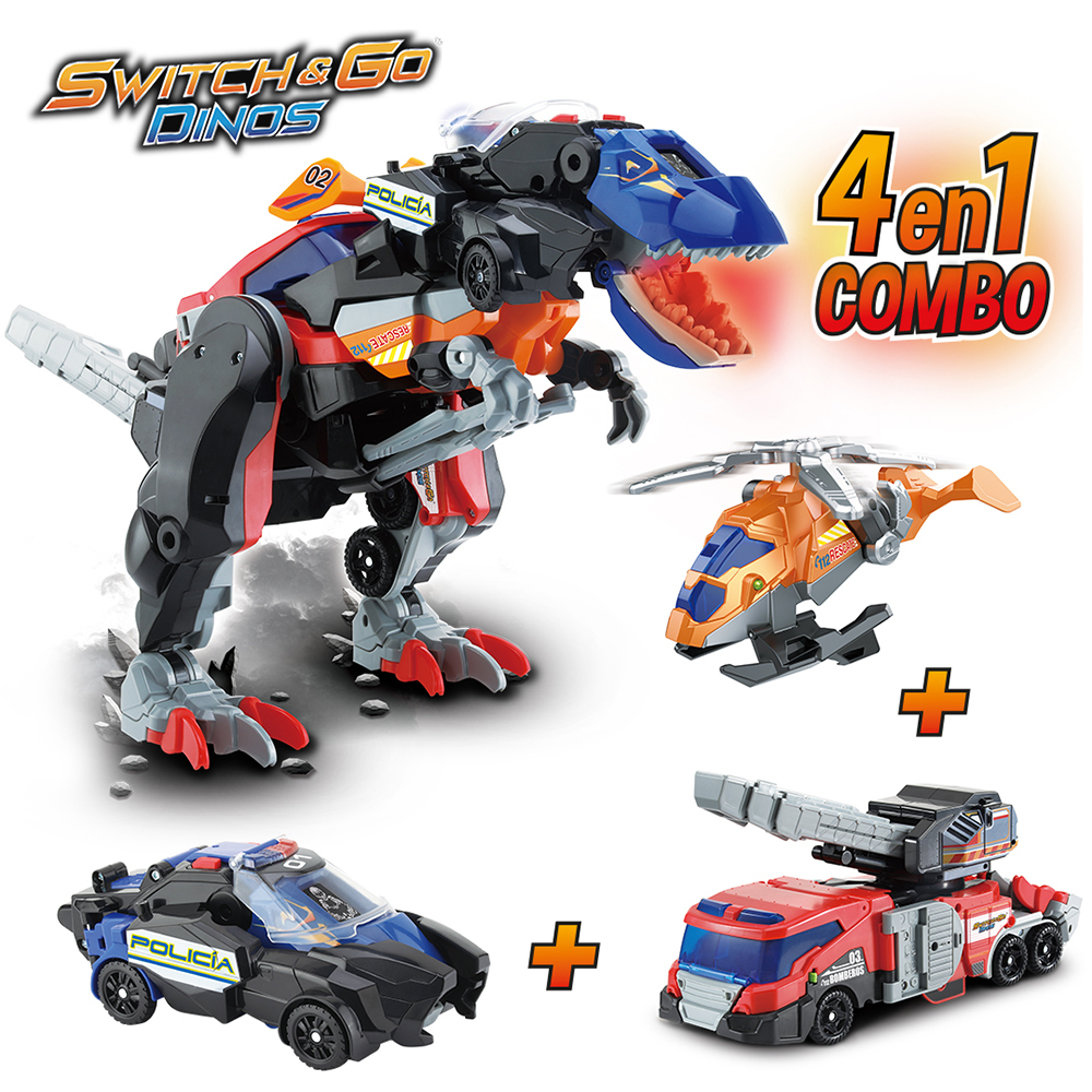 VTech - Switch&Go Dinos 4 en 1 Mega T-Rex S.O.S., Dinosaurios que se  transforman en vehículos