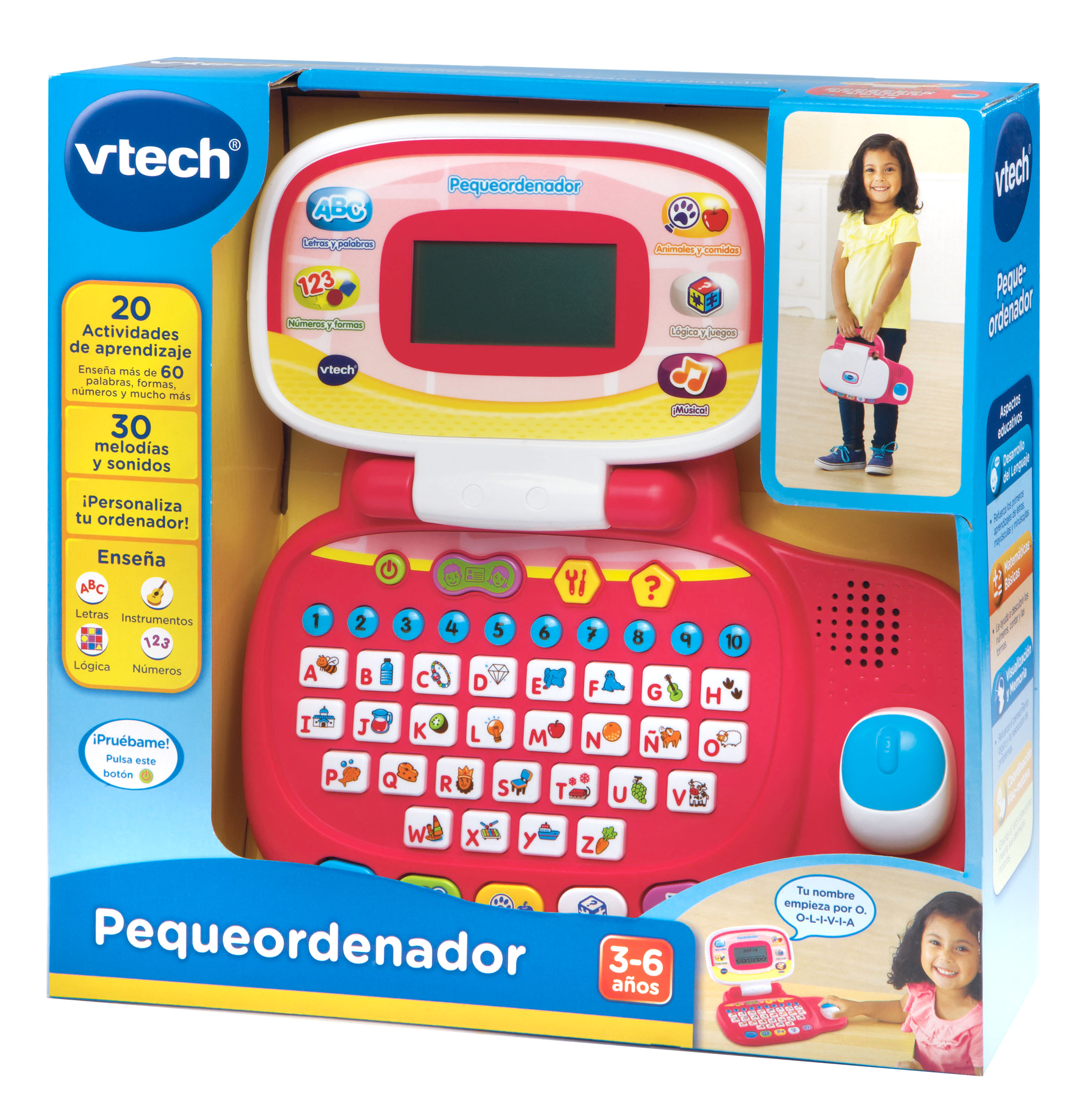 Pequeordenador rosa, Ordenador infantil con ratón direccional y 20 actividades.