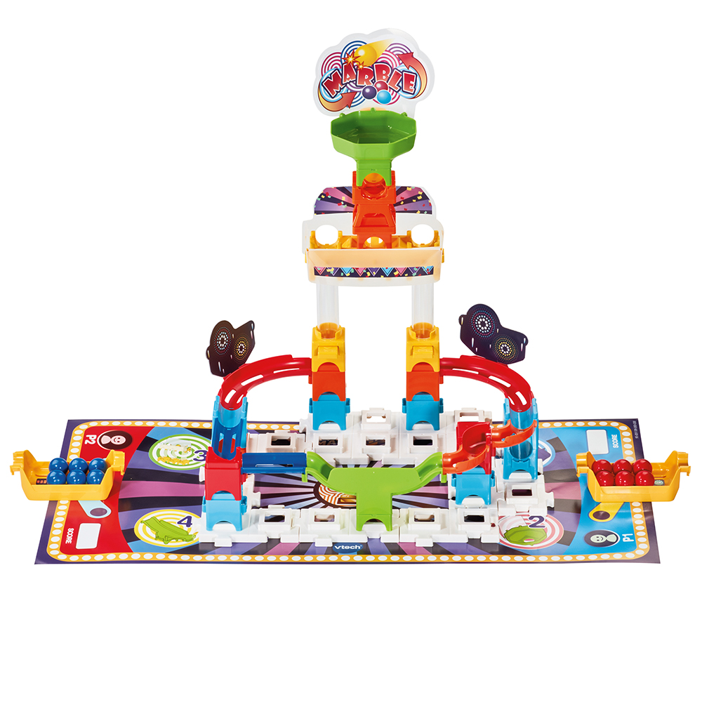 VTech Marble Rush – Juego De Iniciación De Pistas De Canicas Con 30 Piezas Y 3 Canicas, Construcción Modular Codificada Por Colores Para Niños Desde 4 Años