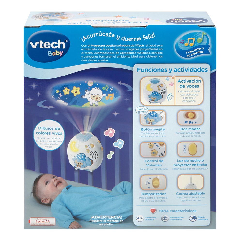 VTech Baby - Proyector ovejita soñadora blanco/azul, Móviles y proyectores  de cuna para bebés